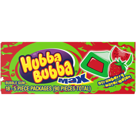 HUBBA BUBBA Max Strawberry Watermelon Bubble Gum, 5 Piece (18 Packs)