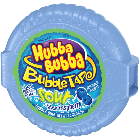 HUBBA BUBBA Sour Blue Raspberry Bubble Gum Tape, 2 oz