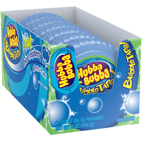 HUBBA BUBBA Sour Blue Raspberry Bubble Gum Tape, 2 oz (6 Packs)