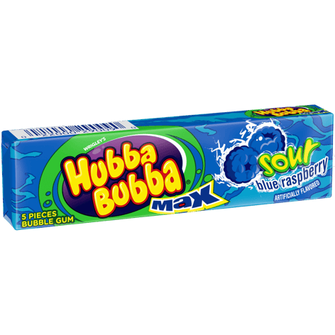 Hubba Bubba Max Sour Blue Raspberry Bubble Gum, 5 Piece Pack