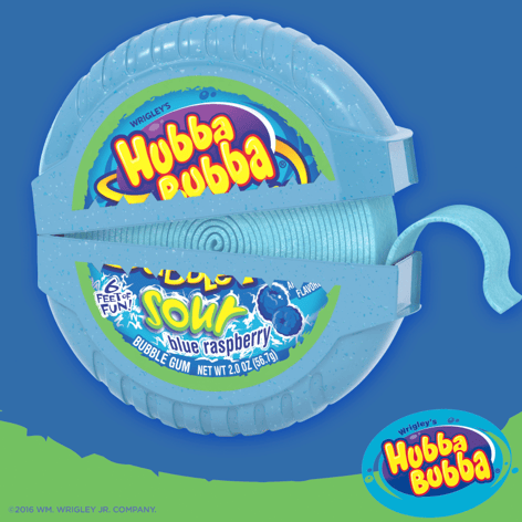 HUBBA BUBBA Sour Blue Raspberry Bubble Gum Tape, 2 oz