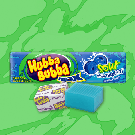 Hubba Bubba Max Sour Blue Raspberry Bubble Gum, 5 Piece Pack