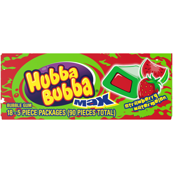 HUBBA BUBBA Max Strawberry Watermelon Bubble Gum, 5 Piece (18 Packs)
