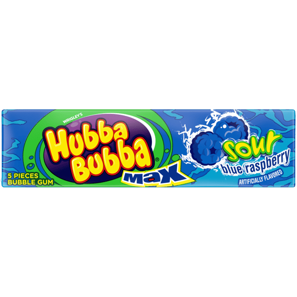 Hubba Bubba Max Sour Blue Raspberry Bubble Gum, 5 Piece Pack