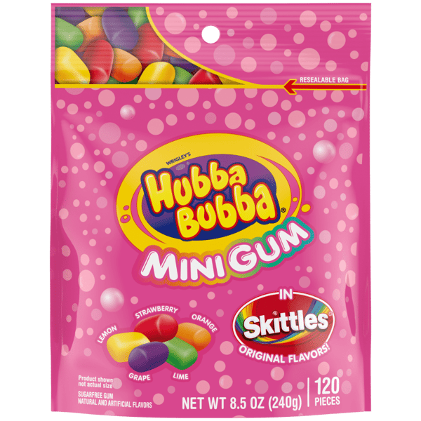 HUBBA BUBBA Mini Gum in Skittles Original Flavors, 120 CT Resealable Bag