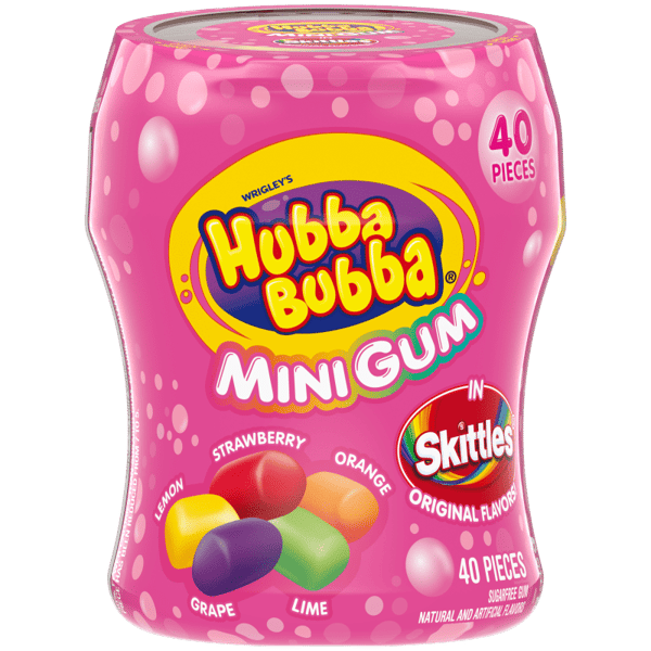 HUBBA BUBBA Mini Gum in Skittles Original Flavors, 40 CT Bottle