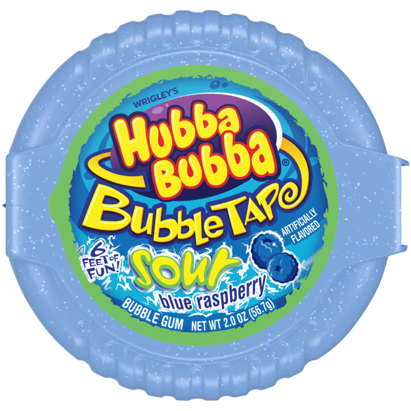 HUBBA BUBBA Sour Blue Raspberry Bubble Gum Tape, 2 oz