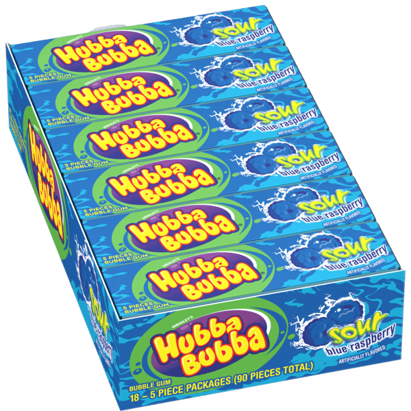 Hubba Bubba Sour Blue Raspberry Bubble Gum, 5 Piece (18 Packs)