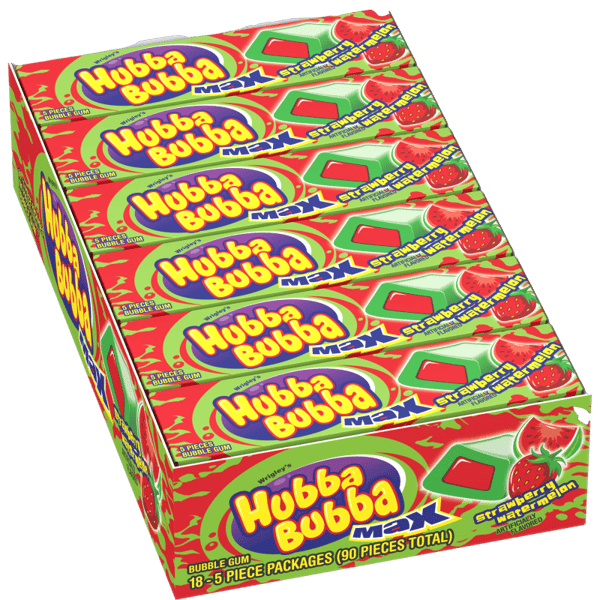 HUBBA BUBBA Max Strawberry Watermelon Bubble Gum, 5 Piece (18 Packs)