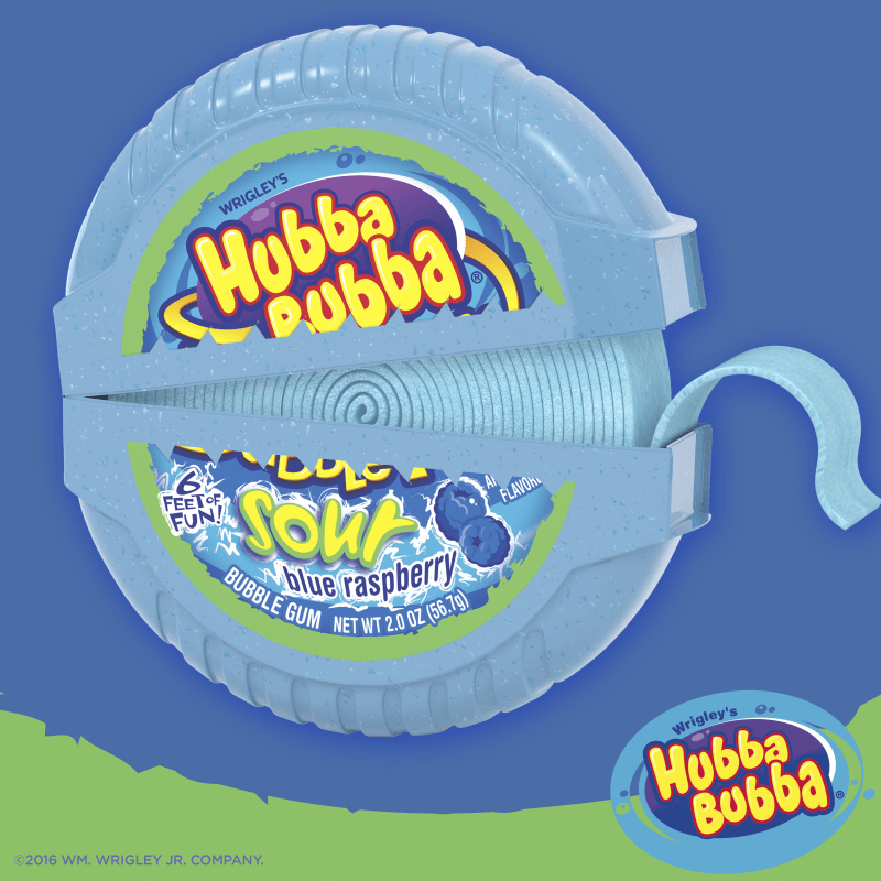 HUBBA BUBBA Sour Blue Raspberry Bubble Gum Tape, 2 oz HUBBA BUBBA