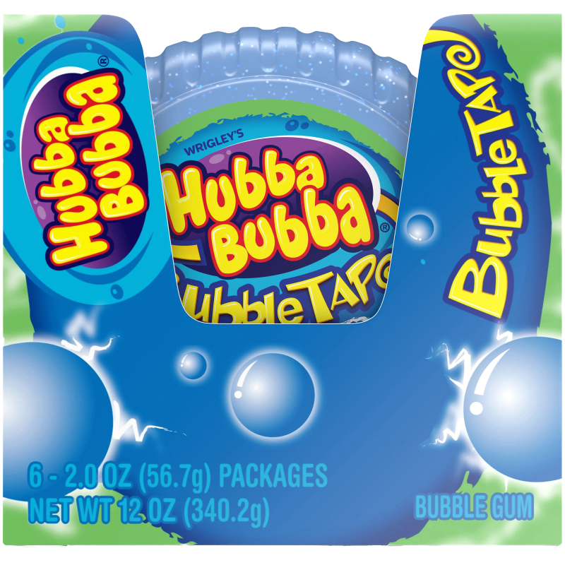 HUBBA BUBBA Sour Blue Raspberry Bubble Gum Tape, 2 oz (6 Packs) HUBBA